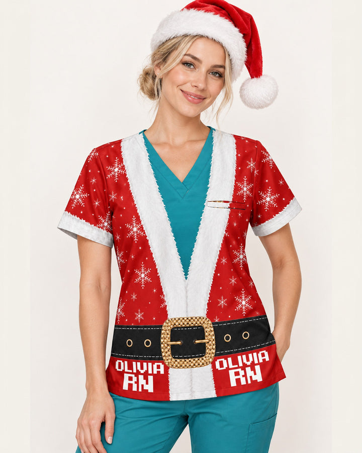 Personalized Name And Job Title Santa Costome Scrub 3D Effect Print Funny Christmas Gift For Nurse Top