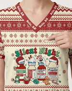 Personalized Name And Job Title Silent Night Ugly Sweater Pattern Funny Christmas Gift For Nurse Top - Scrubloop