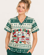 Personalized Name And Job Title Silent Night Ugly Sweater Pattern Funny Christmas Gift For Nurse Top - Scrubloop