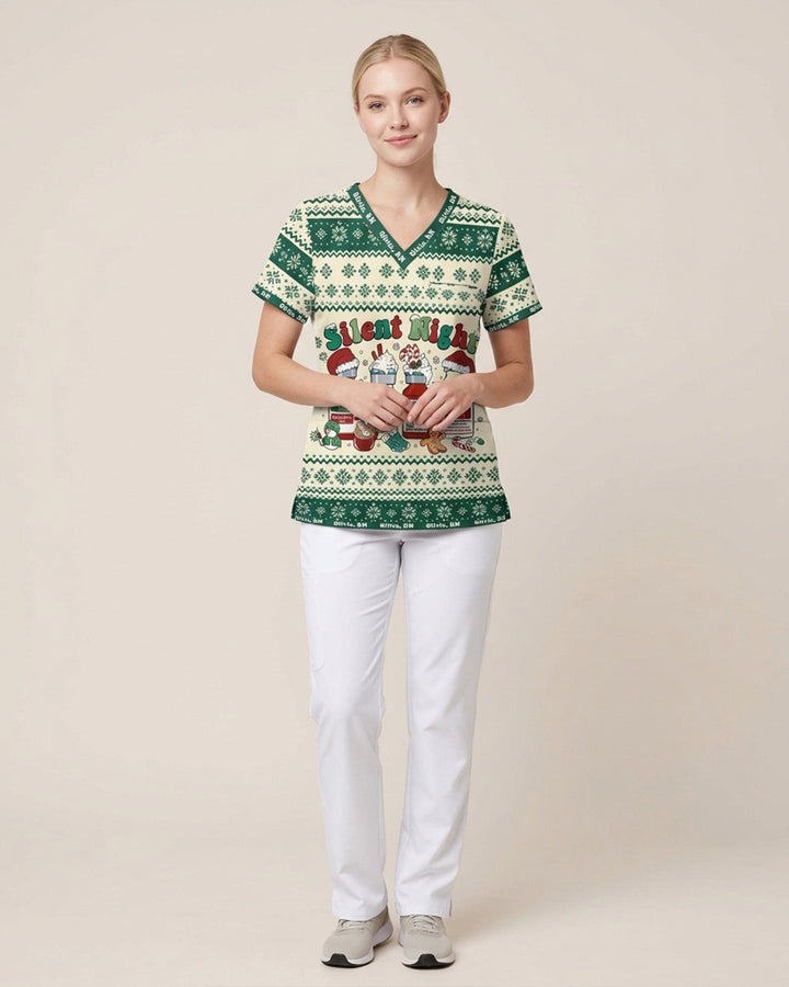 Personalized Name And Job Title Silent Night Ugly Sweater Pattern Funny Christmas Gift For Nurse Top
