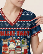 Personalized Name And Job Title Silent Night Ugly Sweater Pattern Funny Christmas Gift For Nurse Top - Scrubloop