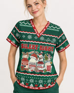 Personalized Name And Job Title Silent Night Ugly Sweater Pattern Funny Christmas Gift For Nurse Top - Scrubloop