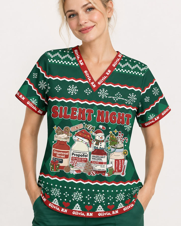 Personalized Name And Job Title Silent Night Ugly Sweater Pattern Funny Christmas Gift For Nurse Top