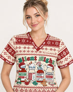 Personalized Name And Job Title Silent Night Ugly Sweater Pattern Funny Christmas Gift For Nurse Top - Scrubloop