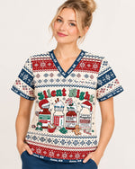 Personalized Name And Job Title Silent Night Ugly Sweater Pattern Funny Christmas Gift For Nurse Top - Scrubloop