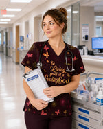 Personalized Name And Specialty Be Living Proof Of A Loving God Christian Gift For Nurse Top - Scrubloop