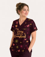 Personalized Name And Specialty Be Living Proof Of A Loving God Christian Gift For Nurse Top - Scrubloop