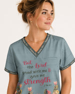 Personalized Name And Specialty But The Lord Stood With Me And Gave Me Strength Christian Gift For Nurse Top - Scrubloop