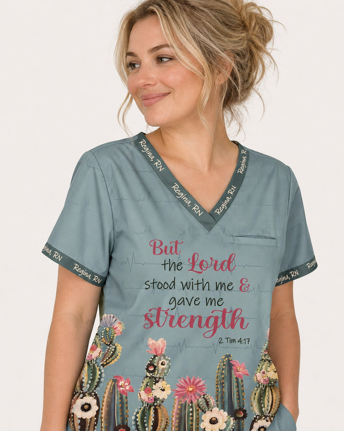 Personalized Name And Specialty But The Lord Stood With Me And Gave Me Strength Christian Gift For Nurse Top - Scrubloop