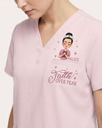 Personalized Name And Specialty Faith Over Fear Christian Gift For Nurse Top - Scrubloop