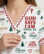 Personalized Name And Specialty God Says I Am Christmas Pattern Christian Gift For Nurse Top - Scrubloop
