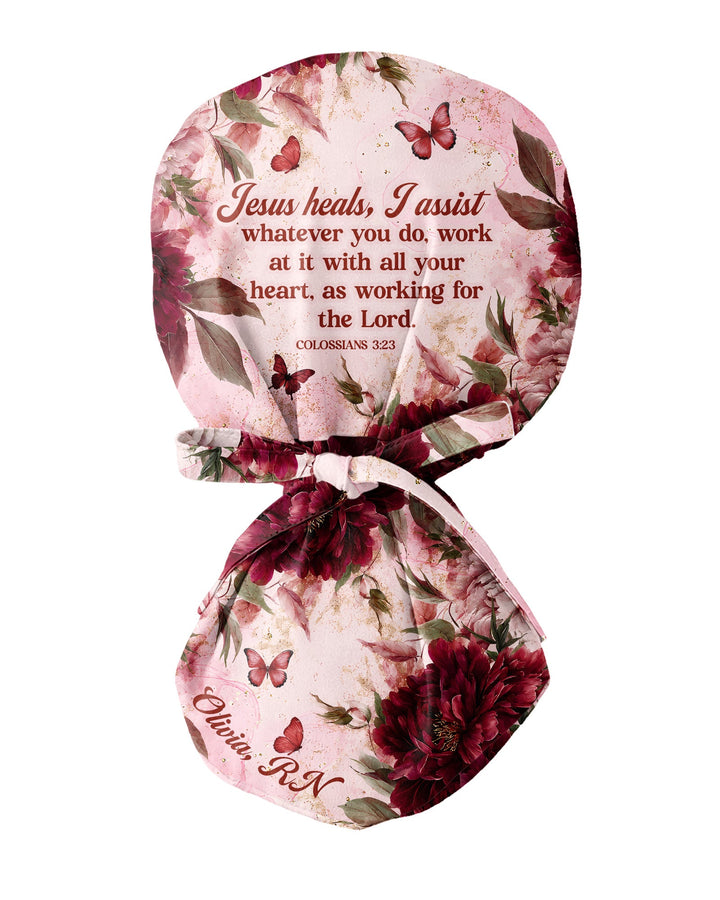 Personalized Name And Specialty Jesus Heals I Assist Christian Nurse Cap