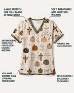 Personalized Name And Specialty Pumpkin Pattern Autumn Vibe Christian Gift For Nurse Top - Scrubloop
