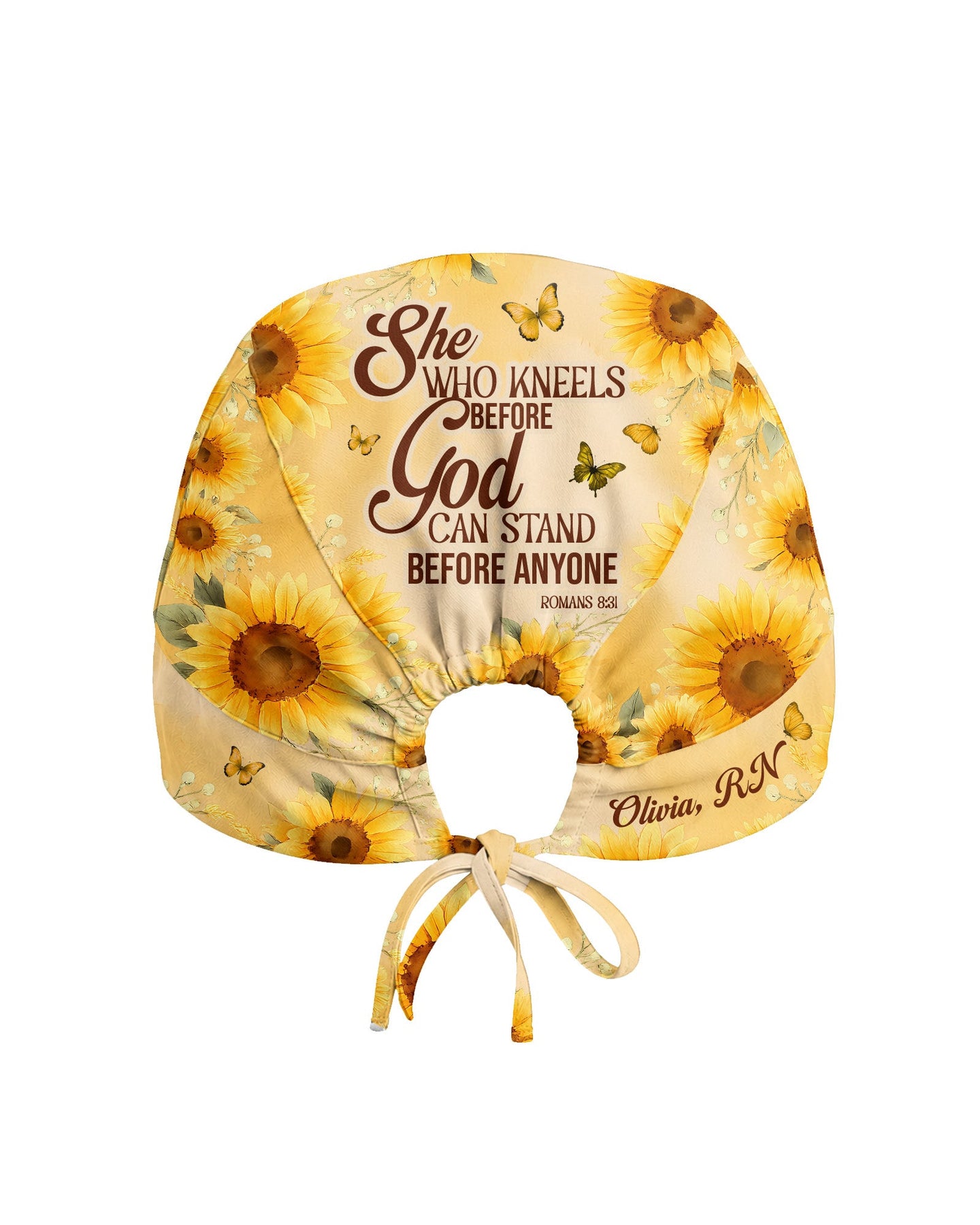 Personalized Name And Specialty She Who Kneels Before God Christian Nurse Cap - Scrubloop