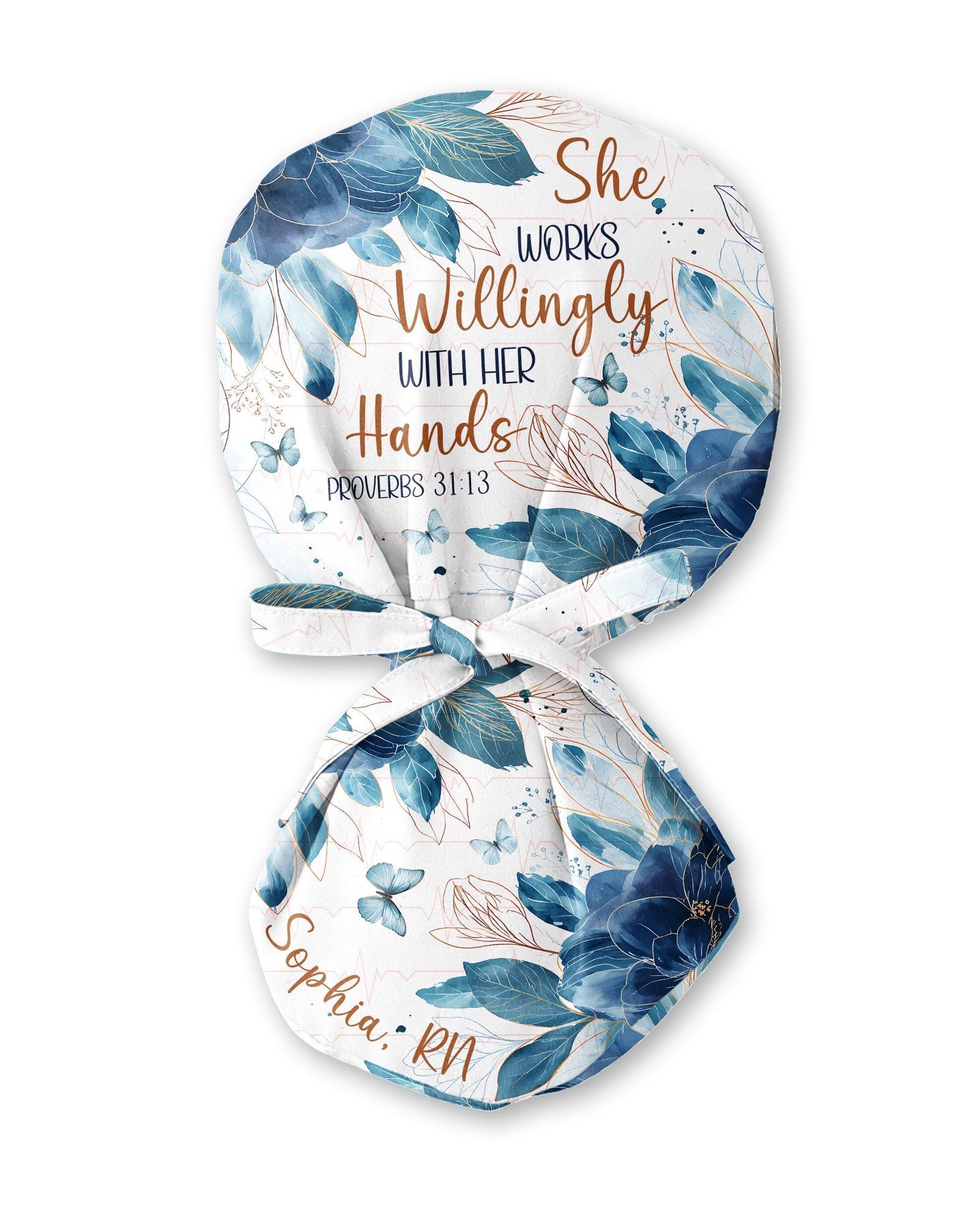 Personalized Name And Specialty She Works Willingly With Her Hands Christian Nurse Cap - Scrubloop