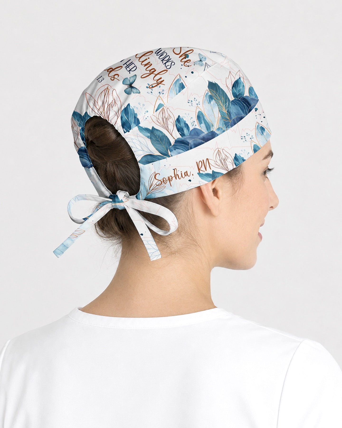 Personalized Name And Specialty She Works Willingly With Her Hands Christian Nurse Cap - Scrubloop