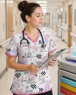 Personalized Name And Specialty Stronger Than The Storm Rainbow Stethoscope Bow Pattern Gift For Nurse Top - Scrubloop