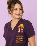 Personalized Name And Specialty We're Not Sugar & Spice And Everything Nice Halloween Gift For Nurse Bestie Colleague Top - Scrubloop