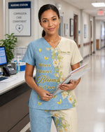 Personalized Name And Year Nurse Inspiration Where Flowers Bloom So Does Hope Women's One-Pocket V-neck Scrub Set - Scrubloop
