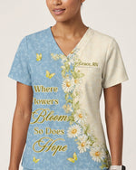 Personalized Name And Year Nurse Inspiration Where Flowers Bloom So Does Hope Women's One-Pocket V-neck Scrub Set - Scrubloop