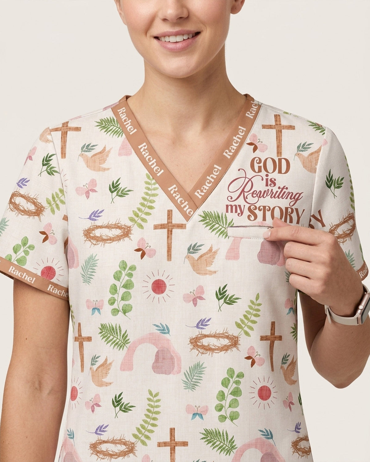 Personalized Name God Is Rewriting My Story Christian Gift For Nurse Top - Scrubloop