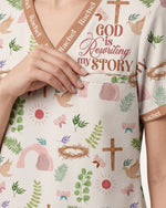 Personalized Name God Is Rewriting My Story Christian Gift For Nurse Top - Scrubloop