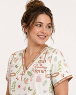 Personalized Name God Is Rewriting My Story Christian Gift For Nurse Top - Scrubloop