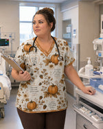 Personalized Name God Pumpkin Pattern Autumn Vibe Christian Gift For Nurse Top - Scrubloop