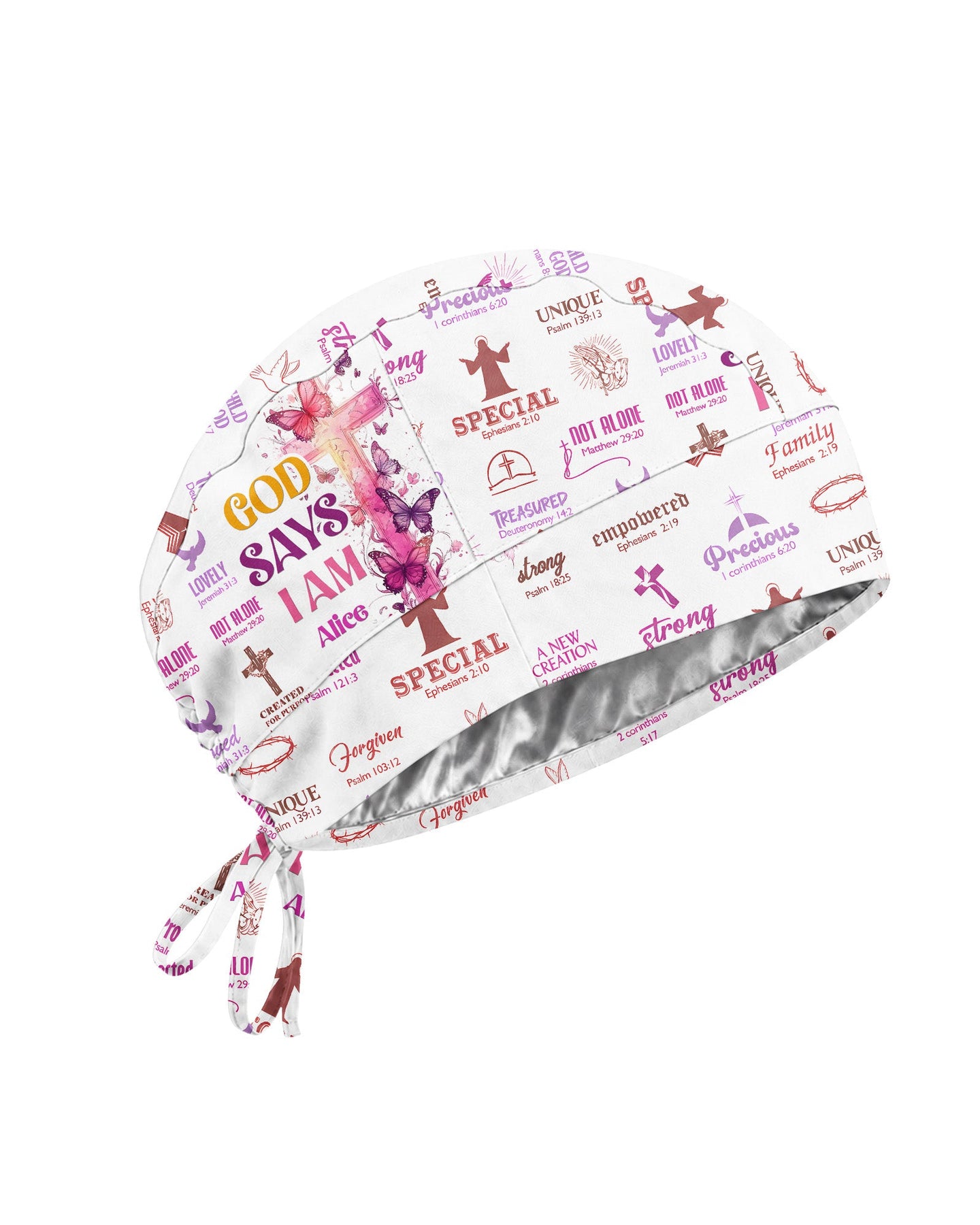 Personalized Name God Says I Am Bible Cross Butterfly Christian Nurse Cap - Scrubloop