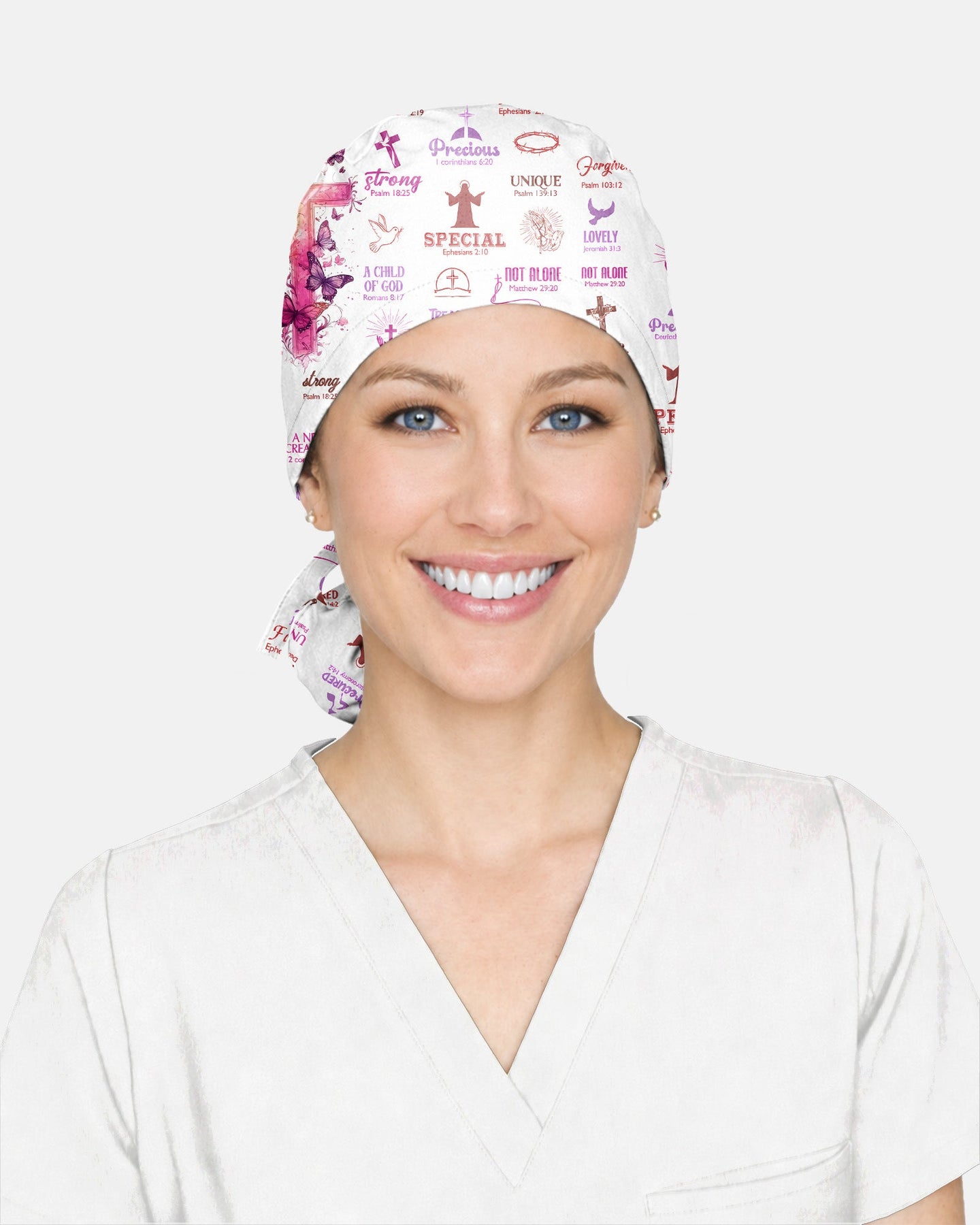 Personalized Name God Says I Am Bible Cross Butterfly Christian Nurse Cap - Scrubloop