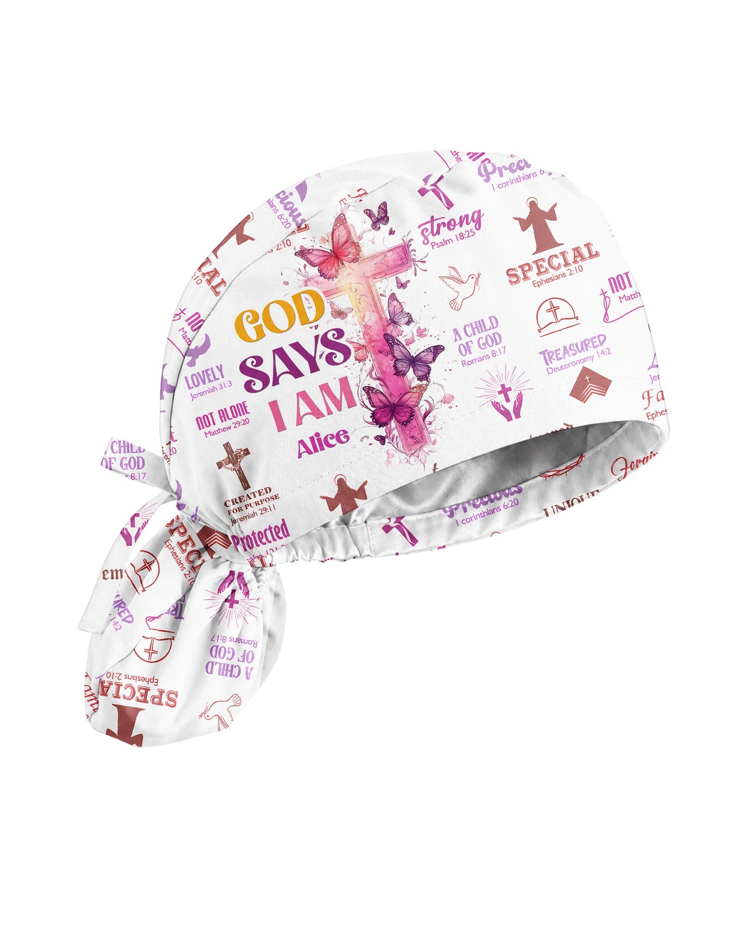 Personalized Name God Says I Am Bible Cross Butterfly Christian Nurse Cap - Scrubloop
