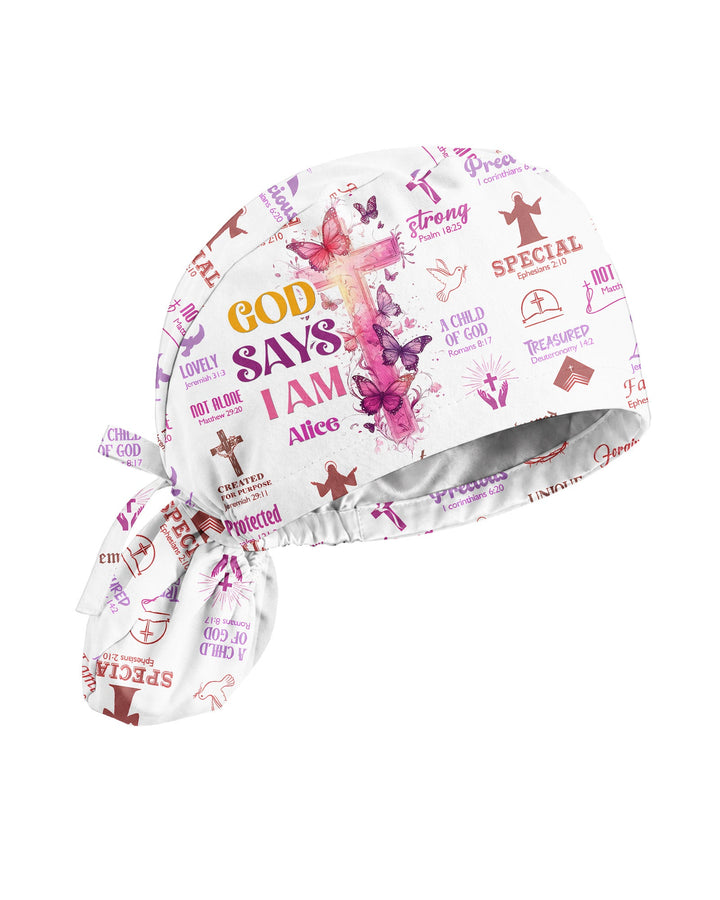 Personalized Name God Says I Am Bible Cross Butterfly Christian Nurse Cap