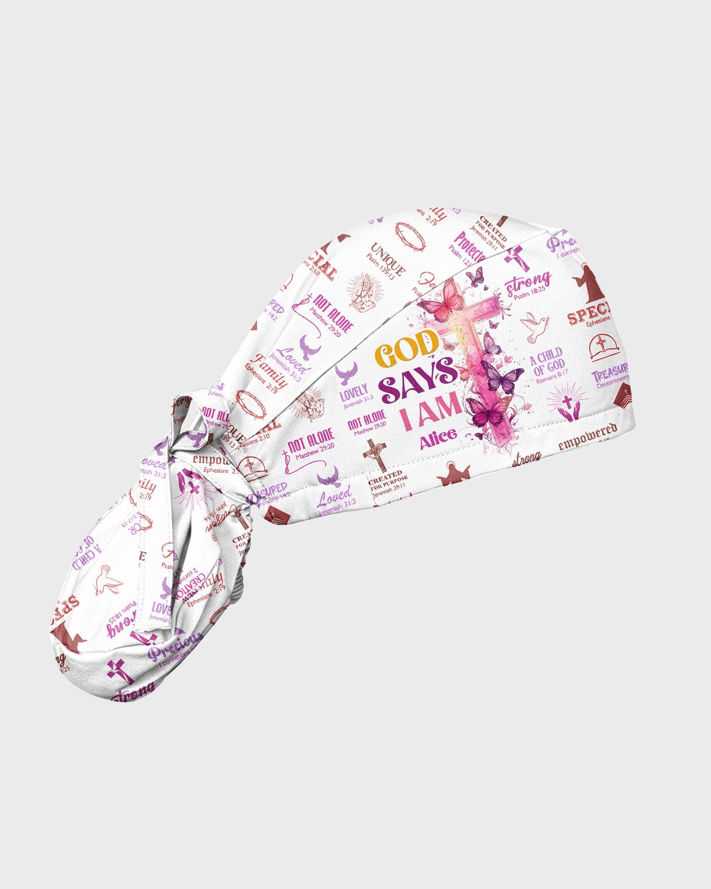Personalized Name God Says I Am Bible Cross Butterfly Christian Nurse Cap - Scrubloop