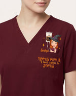 Personalized Name Hocus Pocus I Need Coffee To Focus Funny Halloween Gift For Nurse Top - Scrubloop