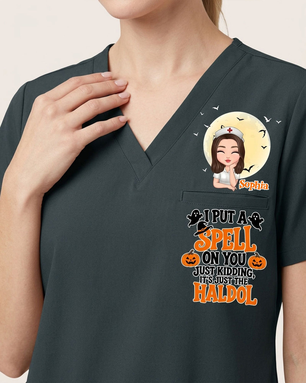 Personalized Name I Put A Spell On You Funny Halloween Gift For Nurse Top - Scrubloop