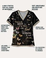 Personalized Name I See God Working It Out For Me Butterfly Pattern Christian Gift For Nurse Top - Scrubloop