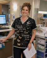 Personalized Name I See God Working It Out For Me Butterfly Pattern Christian Gift For Nurse Top - Scrubloop