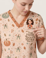 Personalized Name I Will Praise Him In Every Season Autumn Vibe Christian Gift For Nurse Top - Scrubloop