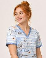 Personalized Name If Creation Sings Your Praises, So Will I Christian Gift For Nurse Top - Scrubloop