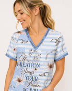 Personalized Name If Creation Sings Your Praises, So Will I Christian Gift For Nurse Top - Scrubloop