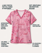 Personalized Name In October We Wear Pink Breast Cancer Awareness Flower Bow Pattern Gift For Nurse Top - Scrubloop