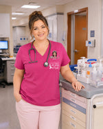 Personalized Name In October We Wear Pink Breast Cancer Awareness Gift For Nurse Top - Scrubloop