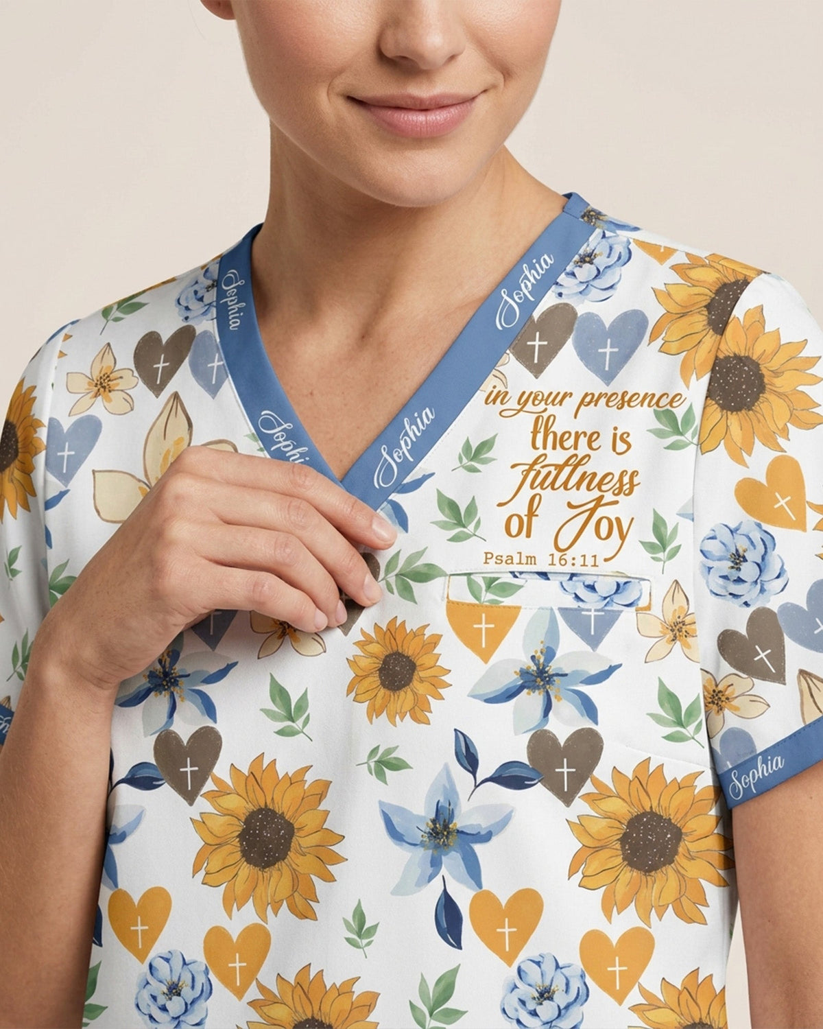 Personalized Name In Your Presence There Is Fullness Of Joy Christian Gift For Nurse Top - Scrubloop