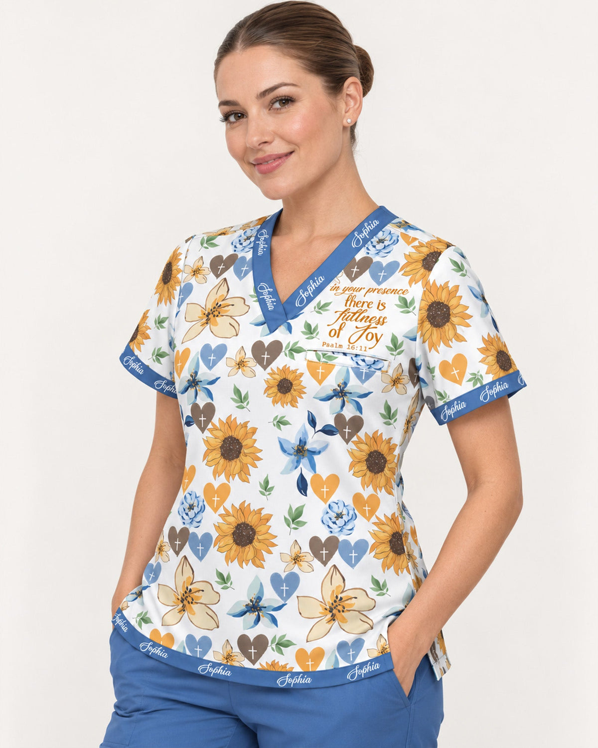 Personalized Name In Your Presence There Is Fullness Of Joy Christian Gift For Nurse Top - Scrubloop