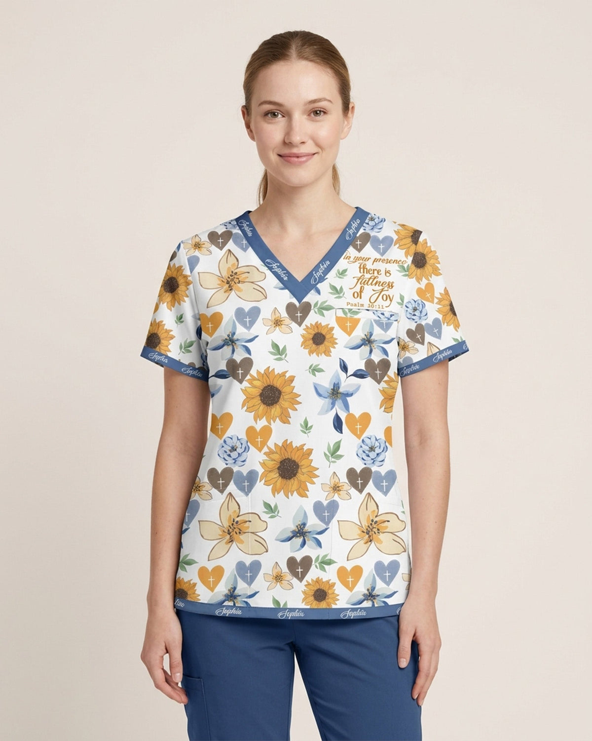 Personalized Name In Your Presence There Is Fullness Of Joy Christian Gift For Nurse Top - Scrubloop