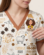 Personalized Name Jesus Pattern Christian Gift For Nurse Top - Scrubloop