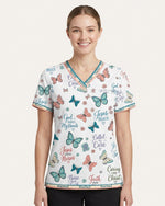 Personalized Name Jesus Quote Butterfly Pattern Christian Gift For Nurse Top - Scrubloop