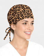 Personalized Name & Job Title Embroided Nurse Leopard Pattern Premium Satin-Lined Scrub Cap - Scrubloop