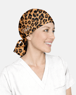 Personalized Name & Job Title Embroided Nurse Leopard Pattern Premium Satin-Lined Scrub Cap - Scrubloop