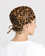 Personalized Name & Job Title Embroided Nurse Leopard Pattern Premium Satin-Lined Scrub Cap - Scrubloop